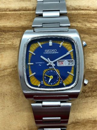 Rare Blue/yellow Seiko Monaco Vintage Automatic Chronograph Watch 7016 - 5011
