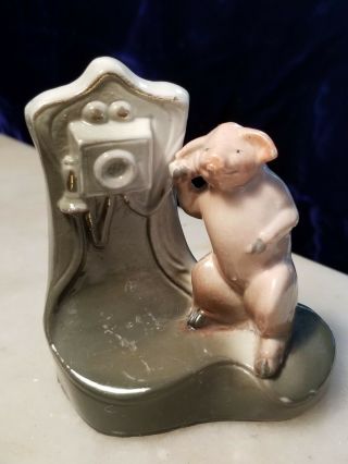 Antique Pink Pigs Germany Fairing Porcelain Figurine Pig Talking On The Telephon
