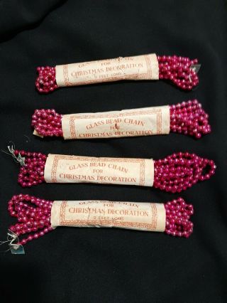 Vintage Antique Christmas Feather Tree Mercury Glass Beads Nos Garland 108 " Pink