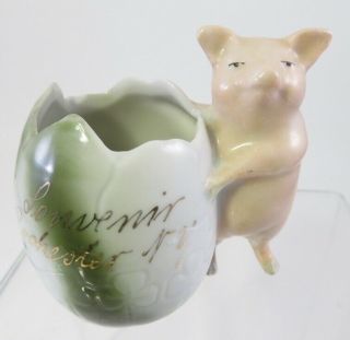 Antique German Pink Pigs Porcelain Figurine Souvenir Of Rochester N.  Y Toothpick