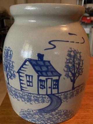 Rare Bbp Beaumont Brothers Pottery 8” Crock - Blue House - 1996
