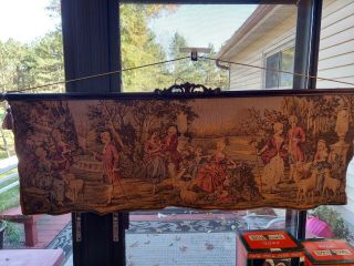 Antique Tapestry 18th Century French Garden Scene Wall Hanging 55 " X 21 "
