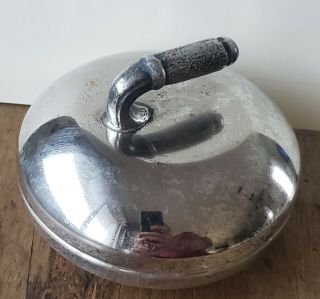 Antique Scottland ? Silverplate Curling Stone Shaped Trinket Box