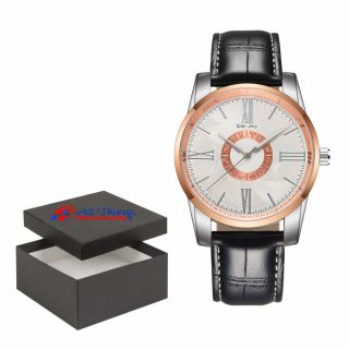 Watch,  Leather Black Strap With White And Rose Gold Face.  Perfect For Gift