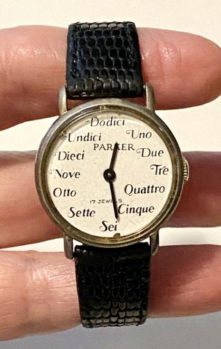 Rare Unusual Vintage Lady Parker Swiss 17j Wind Up Watch Hour Markers In Italian