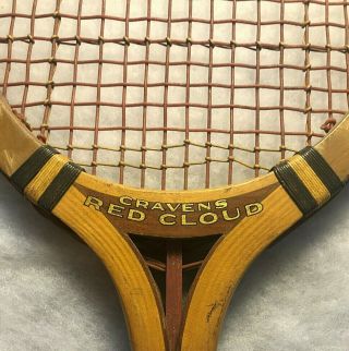 Very Rare Antique Cravens Wood Adjustable Tennis Racket Red Cloud Prototype? Paf