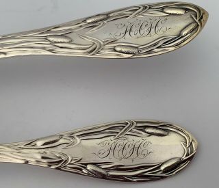 RARE COIN OR STERLING FIGURAL DOLPHIN & CATTAILS 2 PIECE FISH SET A.  COLES 1865 4