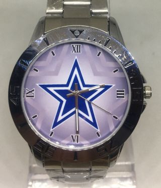 Mens Dallas Cowboys Stainless Steel Quartz Watch Analog Display Wristwatch