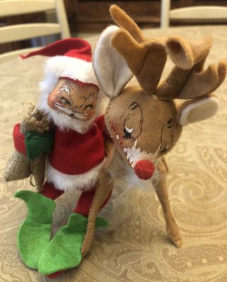 Vintage Annalee Christmas Reindeer And Santa 1970