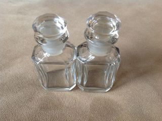 Two Matching Small Antique Faceted Glass Perfume Scent Bottles W/stoppers