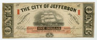 1862 $1 The City Of Jefferson,  Louisiana Note - Civil War Era W/ Ship - Rare