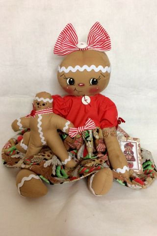 Primitive Gingerbread Doll Girl with Baby Christmas 