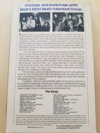 Fleetwood Mac Tusk 1979 Documentary & Live Concert VHS NTSC Stevie Nicks RARE 2