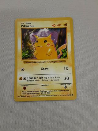 1999 Pokemon Card Pikachu 58/102 Shadowless Base Red Cheek Error