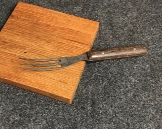 Antique Primitive Fork With Wood Handle 5 - 1/2”.  Hardwood Handle.