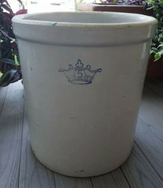Vintage 5 Five Gallon Stoneware Crock Cobalt Blue Crown