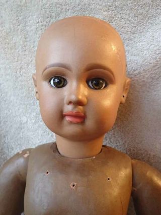 Rare Antique French Paris Bebe Tete Dep Cc 11 Black Bisque Head Doll 24 "