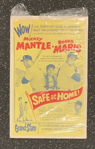 Mickey Mantle Roger Maris Safe At Home Lobby Poster 14x22” Rare