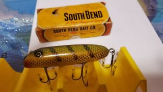 Vintage Wood South Bend Bass - Oreno Lure Model 973 Yp With Correct Box
