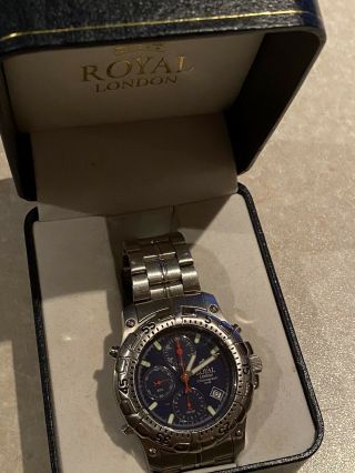 Royal London Gents Chronograph Watch With Box.  Stainless Steel
