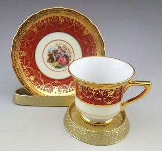 Vintage Bohemia Empire 24 K Gold Hand Decorated Demitasse Cup And Saucer