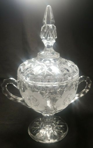 Vintage Cut To Clear Crystal Glass Footed Jar/candy Dish /bowl/ 8 " Tall W/lid
