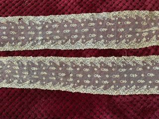 Antique Handmade Needle Lace - Lappet 149cm By 9cm