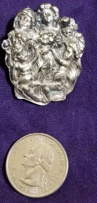 Antique Signed Sterling Silver Art Nouveau Angels,  Cherubs Brooch Pin Repouse 16g