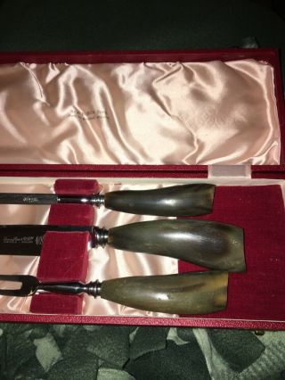 Vintage Antique Sheffield England Lewis Rose&Co Buffalo Horn Knife Fork Sharpene 2