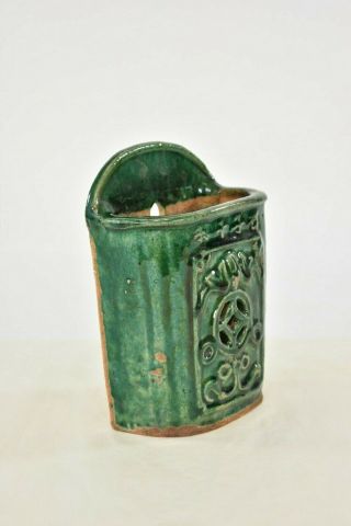 Antique Chinese Green Ceramic / Pottery Chopstick Holder / Wall Pocket / Vase 3