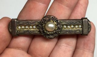 Vintage Antique Edwardian Style Victorian Bar Pin Gold Faux Pearl
