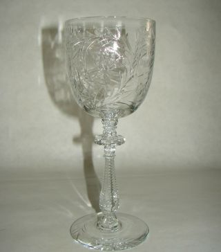 Rock Sharpe Libbey Paisley Stem 1015 Cut Crystal Stemware Water Goblet Ca.  1934