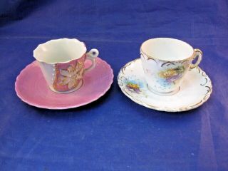 Two Vintage Demi - Tasse Cups And Saucers - One Made In Germany