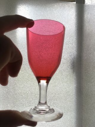 Set Of 4 Antique/Vintage Wine Glasses Blown Pontil Cranberry w/ Clear Stem 3