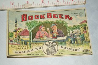 Rare Antique/vtg Washington Brewing Pre - Prohibition Bock Beer Bottle Label Pa