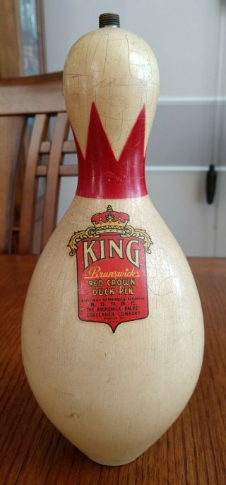 Rare Vintage Brunswick King Red Crown Duck Pin Ndpbc Official Bowling Pin