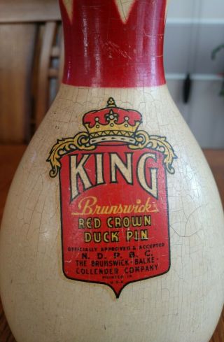 Rare Vintage Brunswick King Red Crown Duck Pin NDPBC Official Bowling Pin 3
