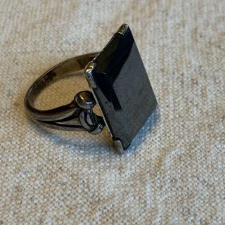 Antique Sterling Silver Ring With Black Onyx,  Size 6