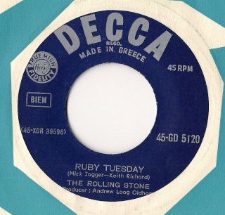 Rolling Stones - Ruby Tusday Ultra Rare Greek Miss - Print 45 Plays Ex,  Look