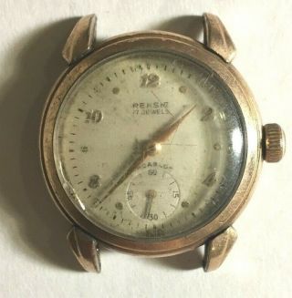 Rensie Incabloc Swiss 17 Jewels Men’s Vintage Watch Does Not Run,  Missing Back