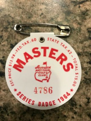 1964 Masters Golf Badge Collectors Item Very Very Rare Ticket Palmer