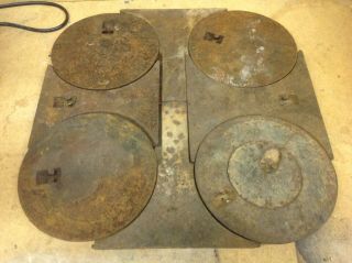 Vintage Antique Cast Iron Wood Stove Lid And Plate Cover Set 4 Lids 8 - 1/4 "