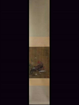A Rare Chinese Antique Signed Scroll Painting Of Poultry On Silk