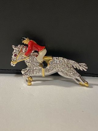 Joan Rivers Equestrian Horse Jockey Crystal Enamel Brooch Pin - Rare