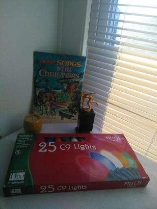 Vintage Set Of Four :book,  Candle,  Tropy,  Christmas Lights 25