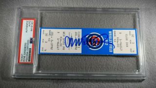 Rare 1992 Ryne Sandberg Signed Game Ticket - Chicago Cubs Vs Reds - Psa
