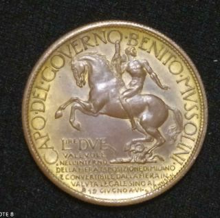 1928 Italy Kingdom Rare Coin Buono Da 2 Lire - Exposition Milano -