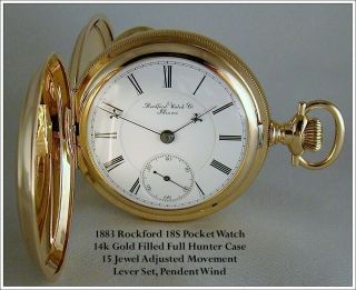 Very Rare 1883 Rockford 18s 15j Pocket Watch In 14k Gold Filled Full Hunter Case