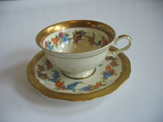 Vintage Rosenthal Chippendale Demitasse Tea Cup & Saucer Set Gold Gilt Floral