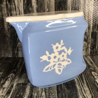 Vtg Ceramic Water Pitcher Refrigerator 1930’s Antique Blue Cameoware Pottery Lid